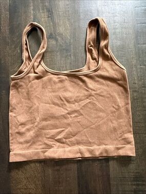 Ribbed Square-Neck Tank Top - Brown